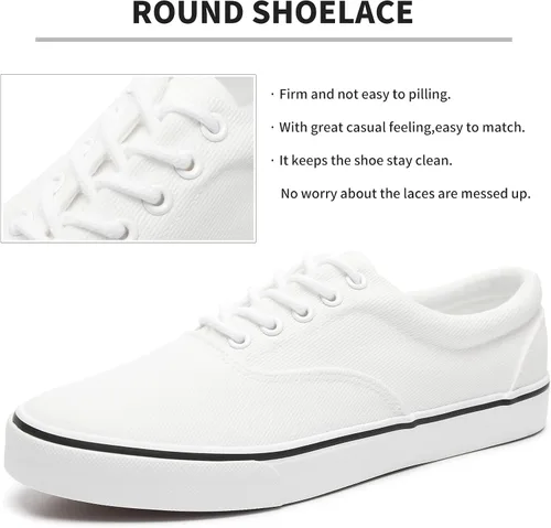 Miniatura 2 de FRACORA Zapatos de lona blancos para hombre, tenis de lona con cordones, Blanco