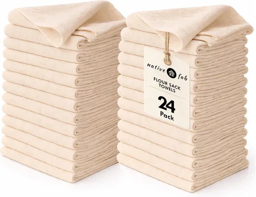 Miniatura 31 de Native Fab Toallas de Cocina a Rayas - 100% Algodón - Paquete de 12 - 16"x26" - Paños de Té a Rayas con Tejido de Cesta, Paños de Cocina para Secar