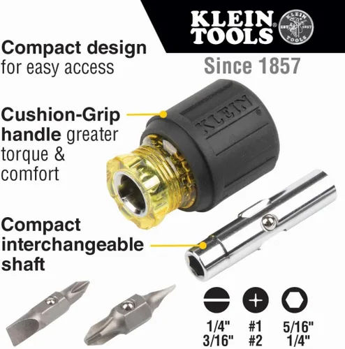 Miniatura 2 de Klein Tools 32561 - Destornillador múltiple y llave de tuerca, 6 en 1, destornillador con 2 Phillips, 2 puntas ranuradas, 2 llaves de tuerca