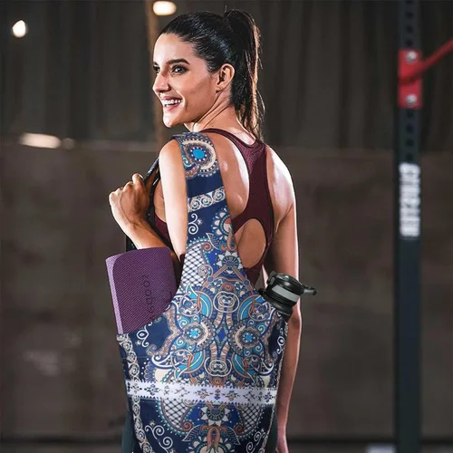 Miniatura 7 de Bolsa de esterilla de yoga impresa a la moda con bolsillo lateral grande y bolsillo con cremallera, bolsa larga de yoga que se adapta a la mayoría