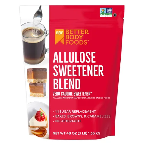 BetterBody Foods Edulcorante de alulosa bolsa de 3 libras, cero calorías, sin OMG y sin gluten, reemplazo de azúcar 1:1 sin regusto, perfecto para