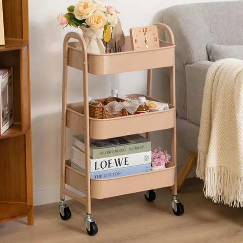 Miniatura 7 de AGTEK Carrito utilitario de 3 niveles con ruedas bloqueables, almacenamiento multifuncional de metal, carrito organizador para cocina, oficina, sala