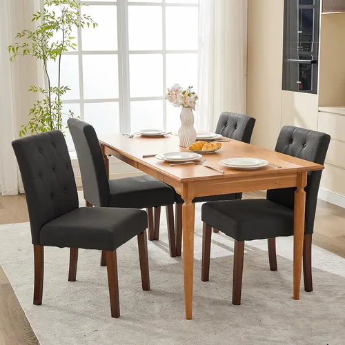 Miniatura 10 de Juego de 2 sillas de comedor tapizadas, sillas laterales de cocina de tela moderna con patas de madera resistentes, diseño Parsons, cómodo lino