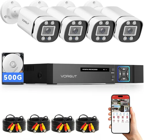 Miniatura 10 de Sistema de cámara de seguridad con cable para exteriores, 4 cámaras de vigilancia CCTV Bullet para seguridad del hogar, 4CH AHD TVI 5MP Lite DVR