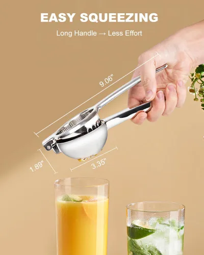 Miniatura 5 de Brigii Exprimidor manual de acero inoxidable sin recubrimiento para lima limón – Metal sólido 304 resistente, prensa de alto rendimiento, mango