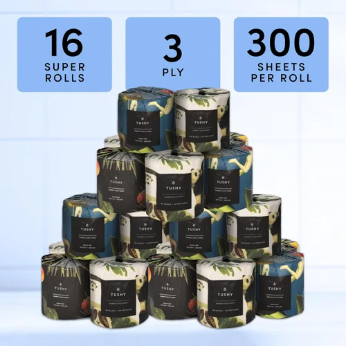 Miniatura 2 de TUSHY Papel higiénico de bambú premium: 3 capas, 300 hojas por rollo, paquete de 16