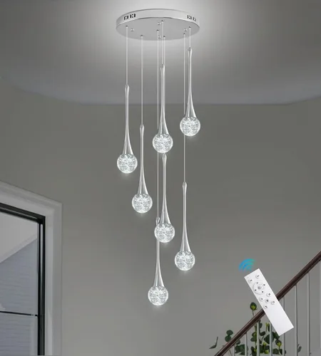 Miniatura 30 de Moderno candelabro de cristal de 7 luces, color negro, H60 pulgadas, techo alto, espiral, regulable, LED, burbuja, gota de lluvia, lámpara
