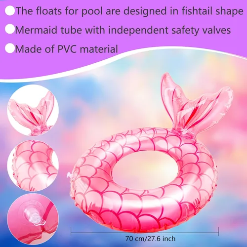 Miniatura 2 de 6 piezas de anillo inflable de natación para niños y niñas, flotador inflable de sirena para niños y niñas, suministros de fiesta de natación, 3