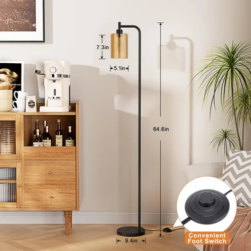 Miniatura 5 de Ziisee Lámparas de pie para sala de estar, lámpara de pie con pantalla de vidrio ámbar, lámpara de pie moderna con bombillas LED, lámpara de pie