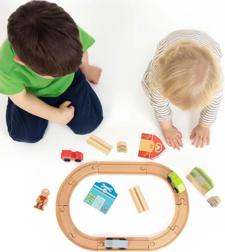 Miniatura 6 de Juego de Tren de Madera para Niños Pequeños, Vías de Madera Compatible con Thomas, Compatible con Brio, Compatible con Chuggington, Compatible