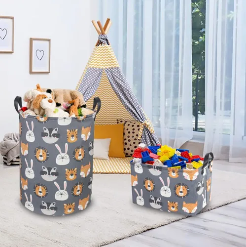 Miniatura 3 de CLOCOR Cesta de lavandería para niños, contenedor de almacenamiento de tela plegable, cesta de guardería para niños, cubo de juguetes para niños