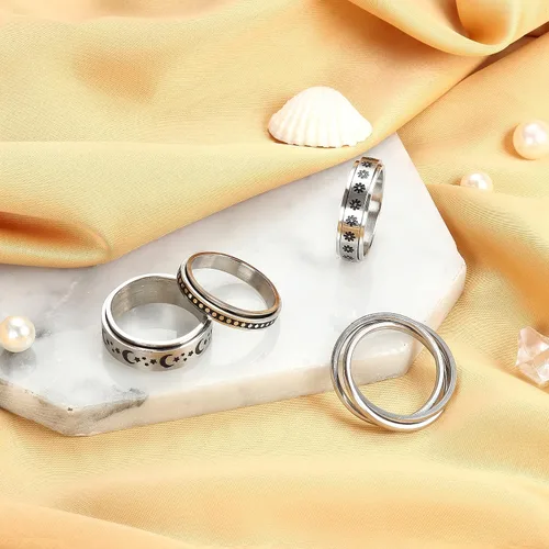 Miniatura 4 de SAILIMUE 4689 piezas de anillos de ansiedad para mujeres y hombres, anillo giratorio de acero inoxidable para la ansiedad, cuentas de flores, sol