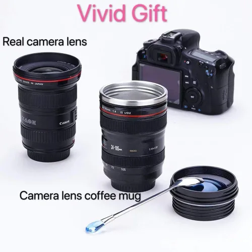Miniatura 3 de Taza de café con diseño de lente de cámara Chasing Y, taza con forma de lente de cámara, divertidas tazas de café con lente de cámara de acero