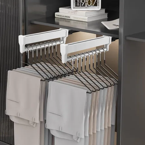 Miniatura 6 de Barra de Valet Extraíble para Armario, Ajustable, de Acero Resistente, Montada en la Parte Superior, para Almacenamiento de Ropa en el Armario