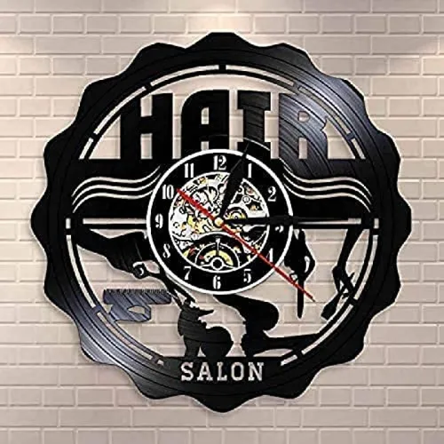 Reloj de pared con diseño vintage para peluquería, peluquería, peluquería, decoración de pared, reloj silencioso, diámetro de 11.8 in, S, cambiable,