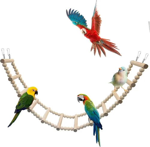 Miniatura 12 de Puente de escalera para pájaros, juguetes de madera para escalada y columpio, accesorios de jaula para pájaros, ratas, loros, hámster, ardilla