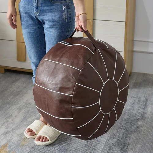 Miniatura 15 de Louis Donné Funda de Puf Otomano Marroquí SIN RELLENO de 21 Pulgadas, Reposapiés de Cuero Sintético Hecho a Mano, Funda de Puf Redondo