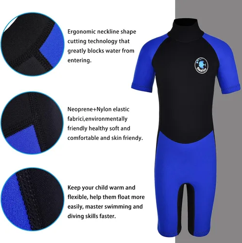 Miniatura 6 de Traje de neopreno de 3 mm para niños, niñas, niños pequeños y jóvenes; traje de baño completo térmico para agua fría; cremallera en la espalda