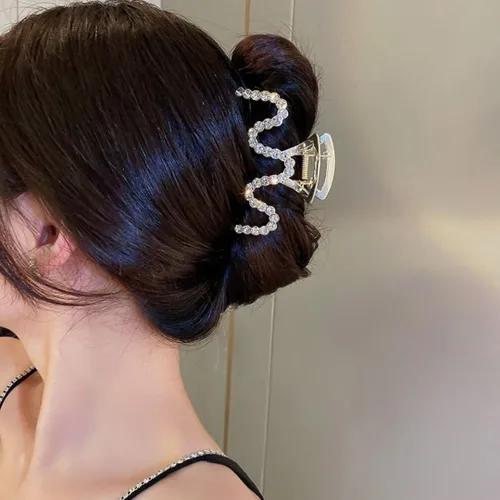 Miniatura 7 de Pinzas para el Cabello con Diamantes de Imitación, Textention Pinzas de Garra con Perlas de 3.4 Pulgadas para Cabello Grueso, Sujetadores