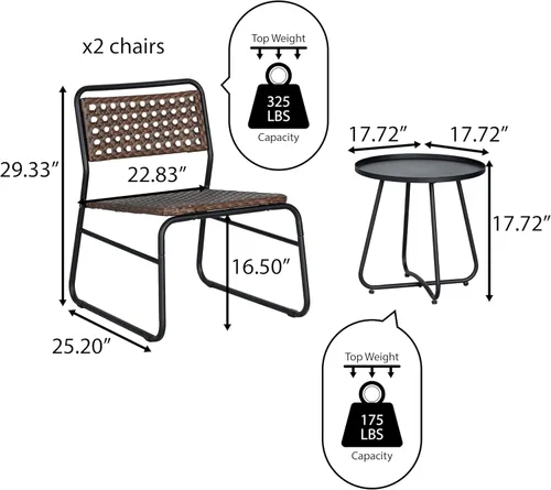 Miniatura 4 de JONATHAN Y Freja LVG1100B-3SET - Juego de 3 piezas de ratán de polietileno para patio, balcón, porche y patio trasero, muebles modernos de mimbre