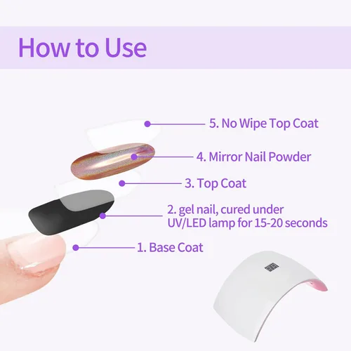 Miniatura 4 de Boobeen Polvo holográfico para uñas, 2 tarros de uñas cromado, polvo holográfico para uñas metálicas, pigmento de perlas neón con purpurina