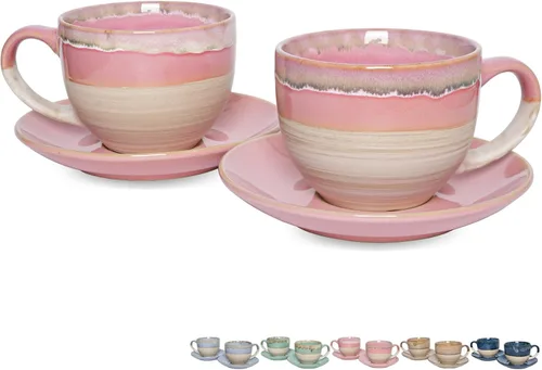 Miniatura 13 de Bosmarlin Juego de 2 Tazas de Capuchino de Cerámica con Platillo, 10 Oz, Tazas de Café para Café con Leche, Espresso, Té, Aptas para Lavavajillas