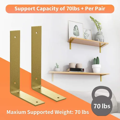 Miniatura 3 de Soportes de estante dorados resistentes de 4 pulgadas, soporte de estante en L de hierro dorado rústico, estante flotante de metal moderno