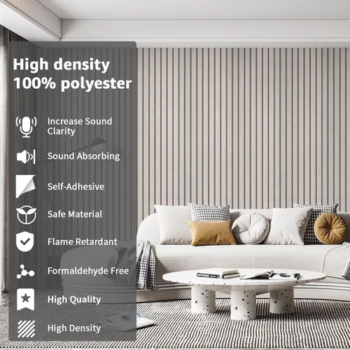 Miniatura 5 de Art3dwallpanels Paquete de 10 paneles acústicos, paneles de pared insonorizados de 48 x 12 x 0.35 pulgadas, autoadhesivos de alta densidad que