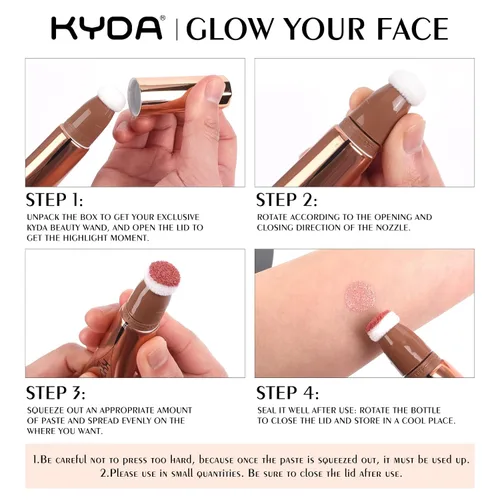 Miniatura 8 de KYDA Varita iluminadora líquida, iluminador facial brillante para construir, resaltador brillante, bronceador, cobertura suave mezclable con Dorado