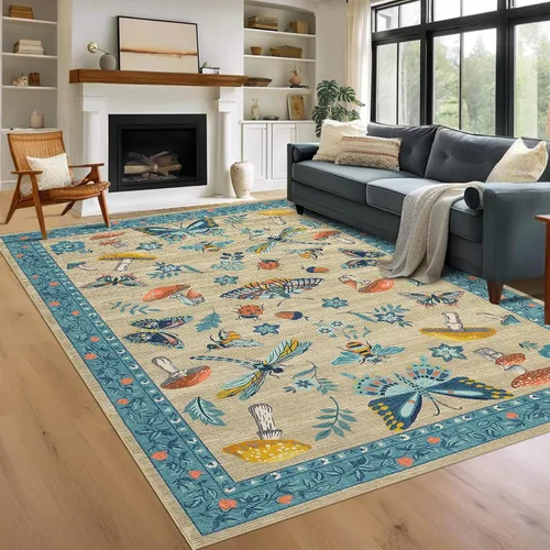 Miniatura 47 de ROYHOME - Alfombra con diseño de hongos e insectos, para pasillos, cocina o baño, antideslizante, lavable, suave, larga, 2 x 6, beige
