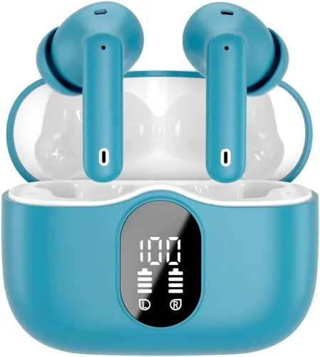 Miniatura 9 de Auriculares inalámbricos, Bluetooth 5.4, auriculares estéreo con graves y micrófono con cancelación de ruido, pantalla LED en el oído, llamadas Oro