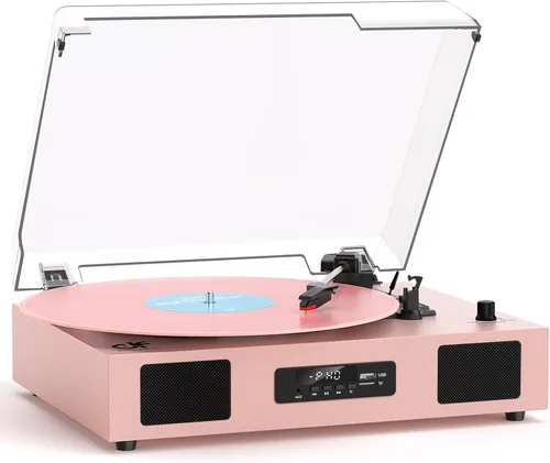 Miniatura 11 de Reproductor de discos de vinilo con Bluetooth, tocadiscos de 3 velocidades por correa con altavoces integrados, fácil configuración