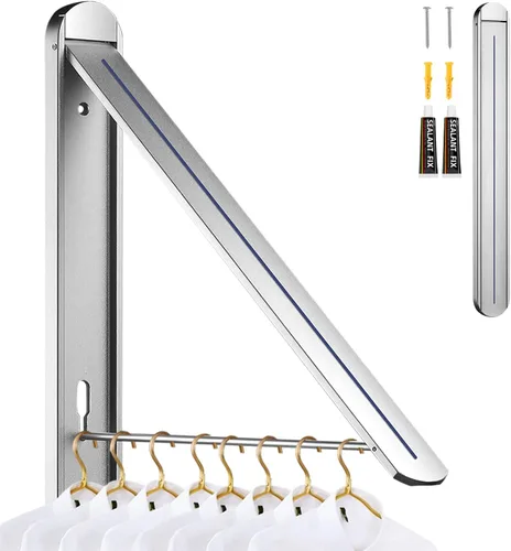 Miniatura 9 de Tendedero plegable para interiores y exteriores, universal, montado en la pared, estante de secado retráctil para ropa para lavandería, organización