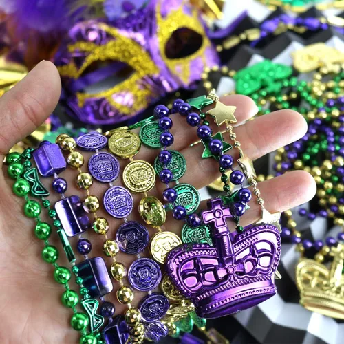 Miniatura 4 de GiftExpress 100 collares de cuentas metálicas de Mardi Gras para recuerdos, desfile de Año Nuevo, celebraciones del día de San Patricio