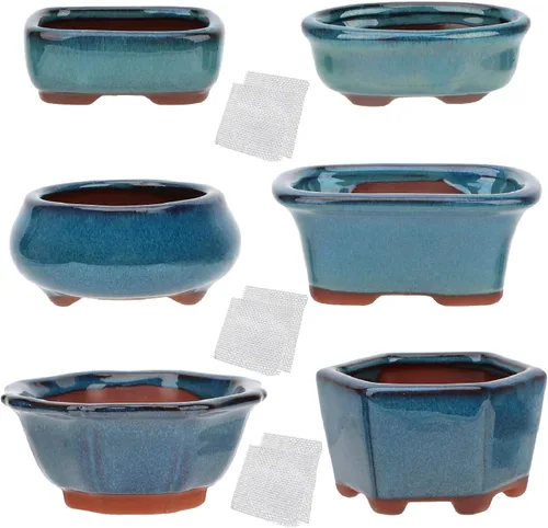 Miniatura 9 de Juego de 6 macetas esmaltadas para suculentas Bonsái + 6 pantallas de drenaje de malla suave