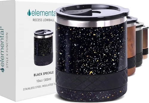 Miniatura 12 de Elemental Recess Vaso bajo de 10 oz, taza de acero inoxidable de triple pared con tapa de Tritan no fracturable, vaso de whisky aislado, taza
