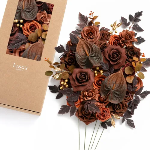 Miniatura 31 de Ling's moment Caja de Flores Falsas, Tallos de Vegetación Artificial Falsa Rosas de Espuma Dalia Hortensia de Seda Peonía Flor de Tela para Centros