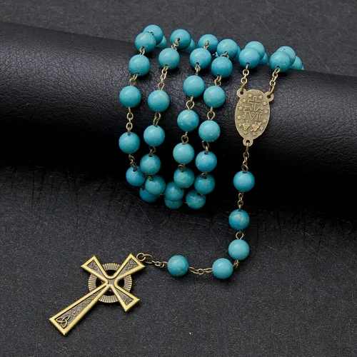 Miniatura 23 de KOMI Rosario de cuentas católicas para mujer, collar de cuentas de rosario con cruz de crucifijo, perlas de cristal, rosario, rosarios, católicos