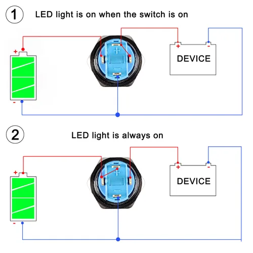 Miniatura 6 de 2 interruptores de botón de metal con pestillo de 0.472 pulgadas, cabeza elevada de 12 V-24 V, 4 pines de encendido y apagado, 1 no, carcasa negra