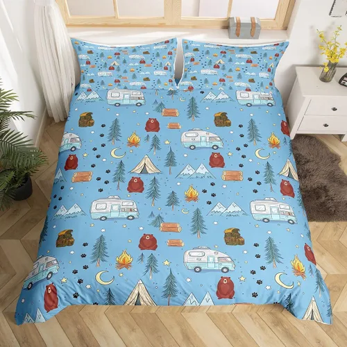 Miniatura 34 de Homewish Juego de ropa de cama de elefante, tamaño Queen, funda de edredón a rayas azules para niños y niñas, juego de funda de edredón de animales