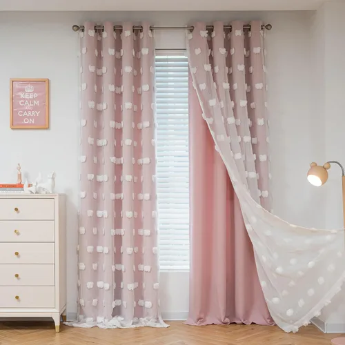 Miniatura 30 de Mysky Home Cortinas de doble capa, dormitorio, traslúcidas, opacas, habitación de niños, comedor, guardería, ojales, oscurecer la habitación, 52 x