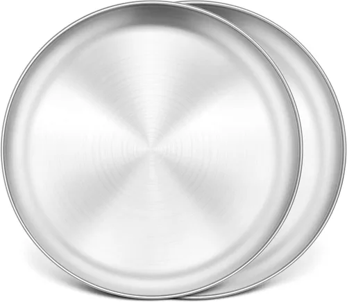 Miniatura 10 de P&P CHEF Juego de 2 moldes para pizza, bandeja de pizza de acero inoxidable, plato redondo para pizza de pastel, galletas, pasteles, no tóxicos