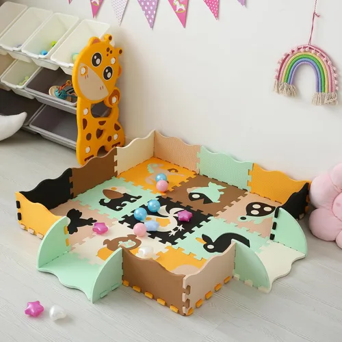 Miniatura 7 de Alfombrilla de juego de espuma para niños, 25 piezas de rompecabezas cuadrados entrelazados, alfombrilla de juego de espuma para bebés, alfombrilla