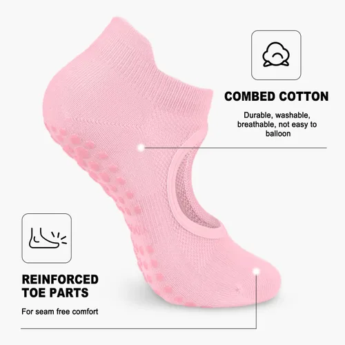 Miniatura 4 de 5 pares de calcetines de pilates, calcetines de yoga con agarres para mujer, antideslizantes, pilates, entrenamiento, barra pura, ballet, danza