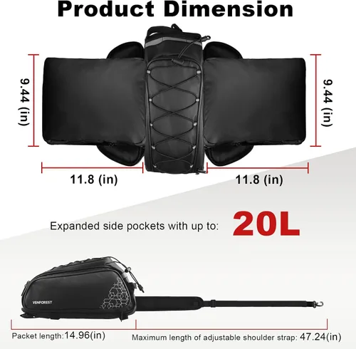 Miniatura 3 de Bolsa Trasera para Bicicleta, Bolsa de Maletero de Bicicleta de 20L PVC Impermeable para Bicicletas de Carretera y de Montaña, Bolsa Multifuncional