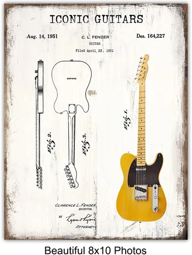 Miniatura 5 de Arte de pared de guitarra, icónico vintage, juego de póster con estampado de patente, regalo para fanáticos de la música, músico, guitarrista