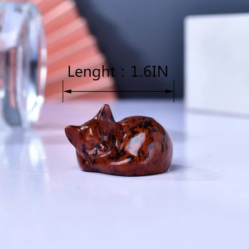 Miniatura 2 de Decoración de cristales de gato de granate natural, estatua de gato dormido, piedras preciosas pulidas de cristal curativo, piedras preciosas