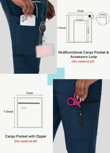 Miniatura 5 de Pantalones médicos para mujer con 8 bolsillos, de punto acanalado, cintura alta, ajustados, estilo deportivo