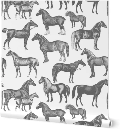 Papel tapiz para despegar y pegar, diseño de caballos victorianos, impresión grande, color blanco y negro, estilo vintage, Pony, papel pintado