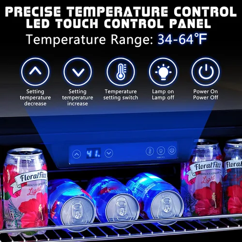 Miniatura 2 de Albott Refrigerador de bebidas - Refrigerador de 24 pulgadas con puerta de vidrio, estantes ajustables y panel táctil LED, diseño bajo mostrador